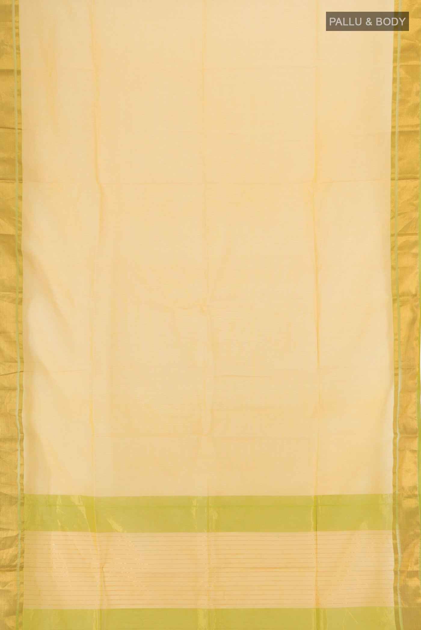 Flat view of Yellow Maheshwari Silk Cotton Saree with Checked design on the body and Zari Border. 