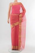Rose pink Maheshwari Silk Cotton Saree with Checked design on the body and Silk Border.  displayed on a mannequin