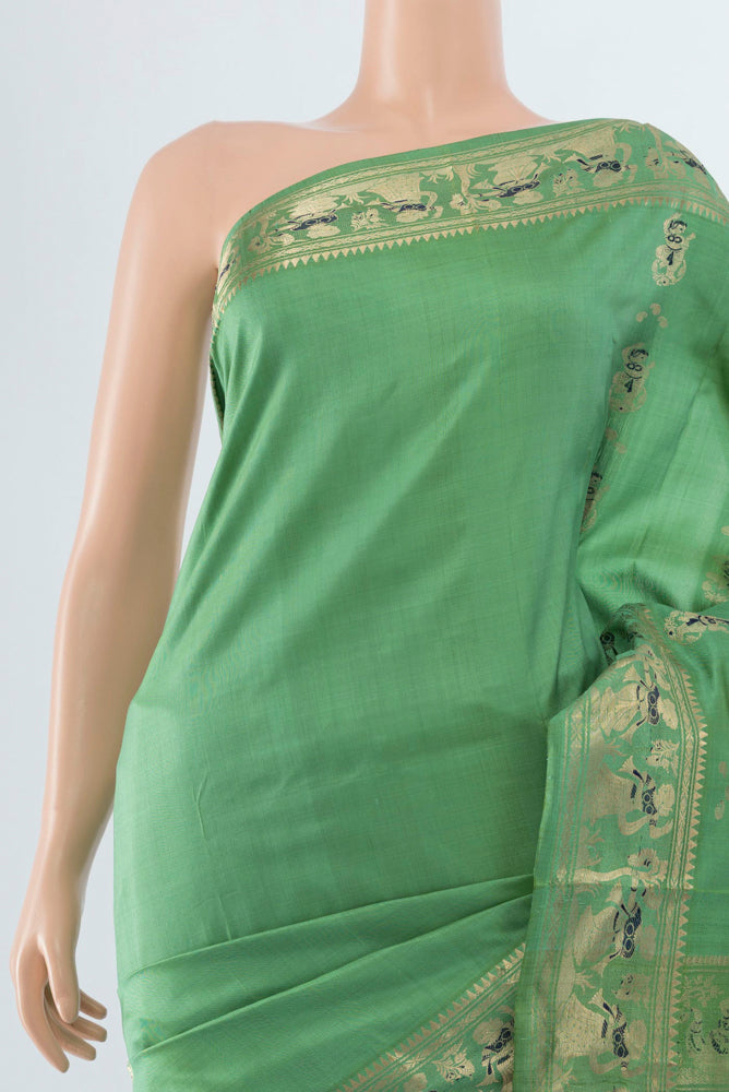 Border image of Light Green Baluchari Silk Saree with Zari Butta on the body and Silk Border. 