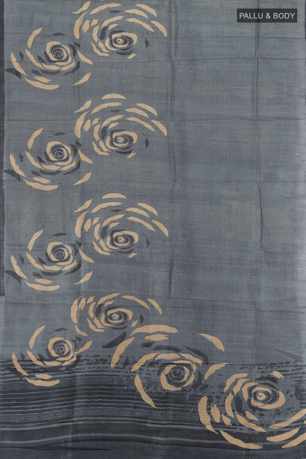 Flat view of Davys Grey Tussar Silk Saree with Plain Body and Without Border. 