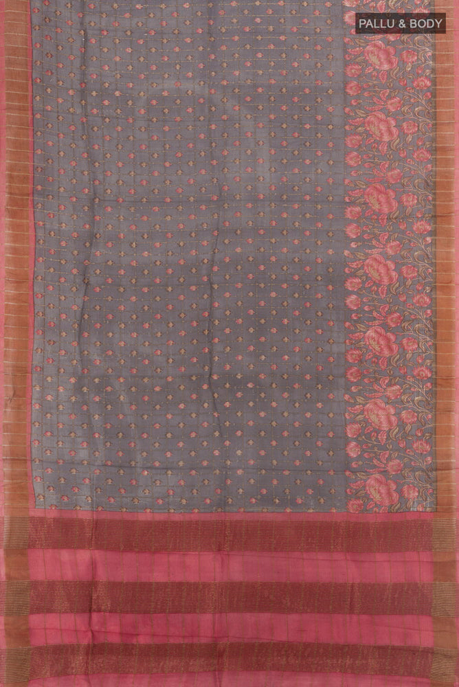 Flat view of Multi Color Tussar Silk Saree with Fancy on the body and Silk Border. 