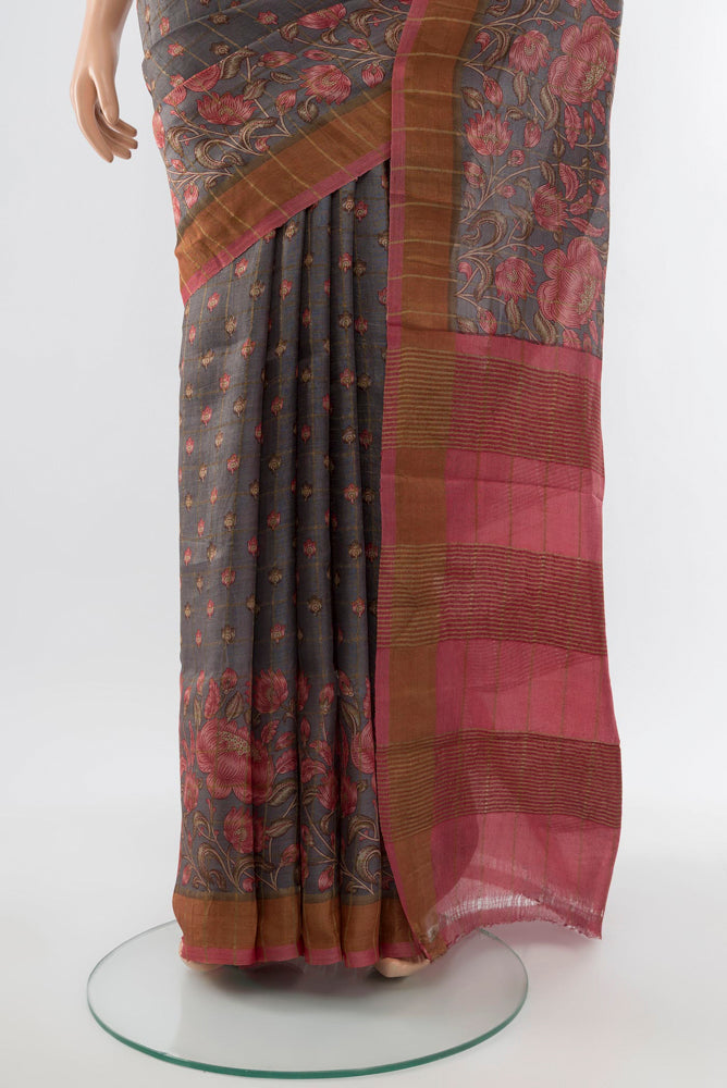 Pleats and pallu of Multi Color Tussar Silk Saree with Fancy on the body and Silk Border. 