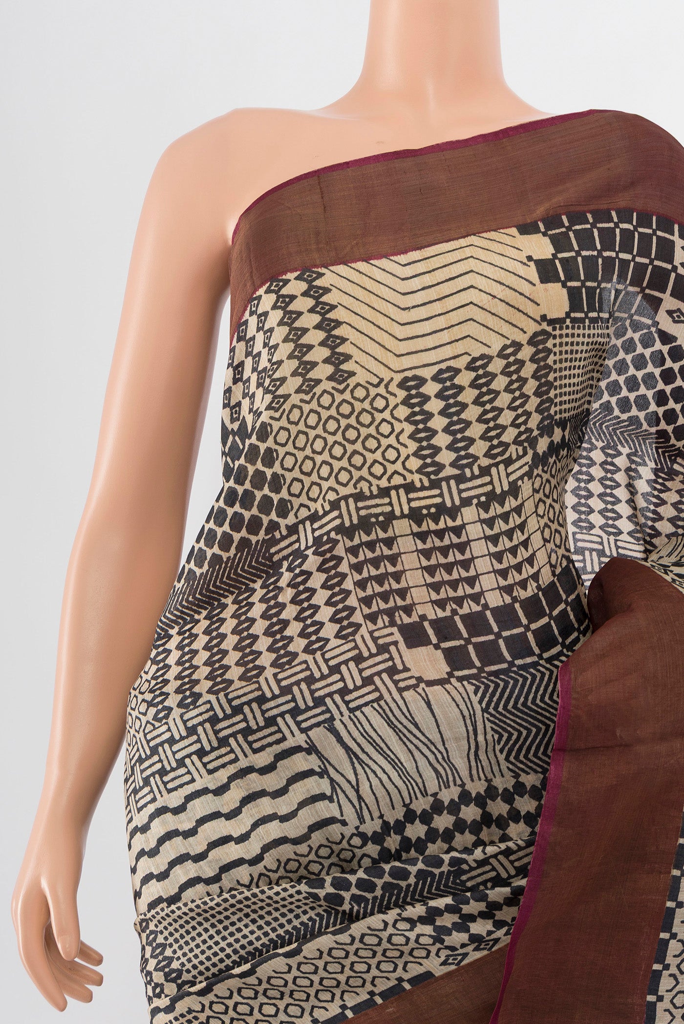 Border image of Multi Color Tussar Silk Saree with Floral Print on the body and Silk Border. 