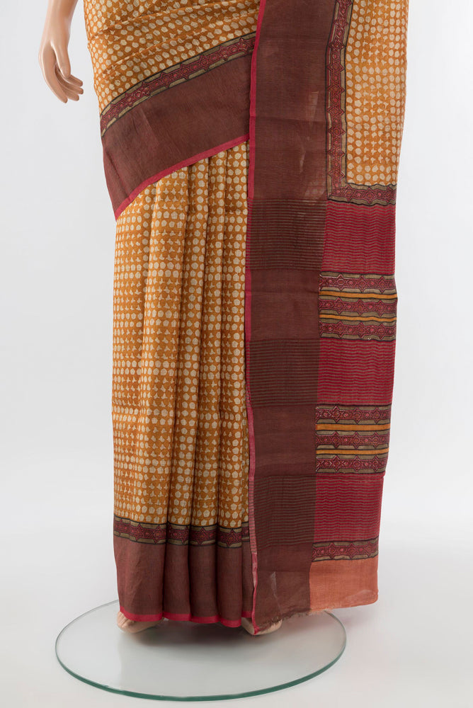 Pleats and pallu of Multi Color Tussar Silk Saree with Fancy on the body and Silk Border. 