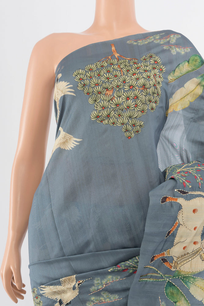 Border image of Davys Grey Art Silk Saree with Embroidery on the body and Silk Border. 