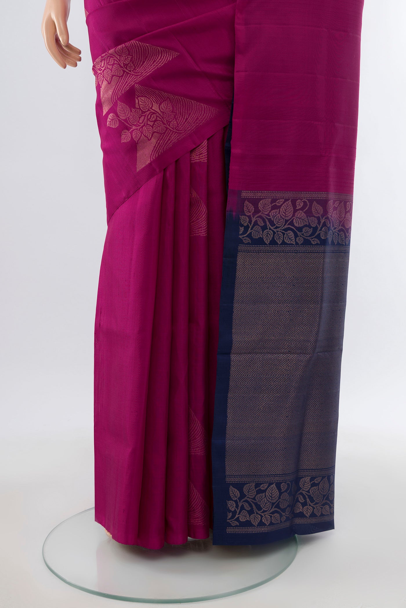 Pleats and pallu of Pure Silk Pure Zari Purple Soft Saree with Zari Butta on the body and Silk Border. 