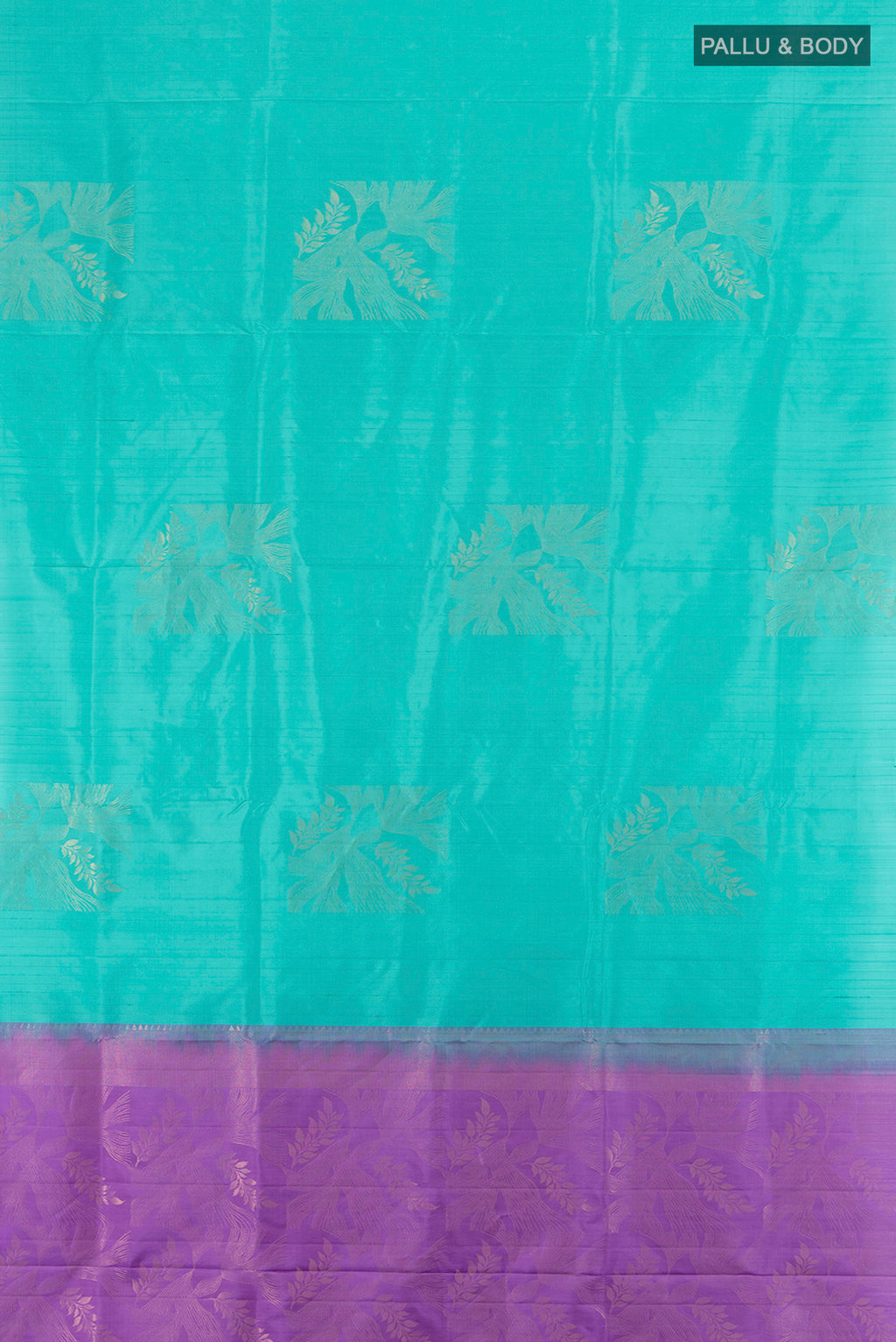 Flat view of Pure Silk Pure Zari Light Blue Soft Saree with Zari Butta on the body and Silk Border. 