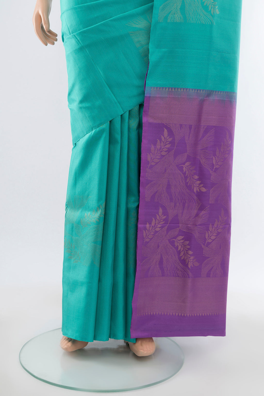 Pleats and pallu of Pure Silk Pure Zari Light Blue Soft Saree with Zari Butta on the body and Silk Border. 
