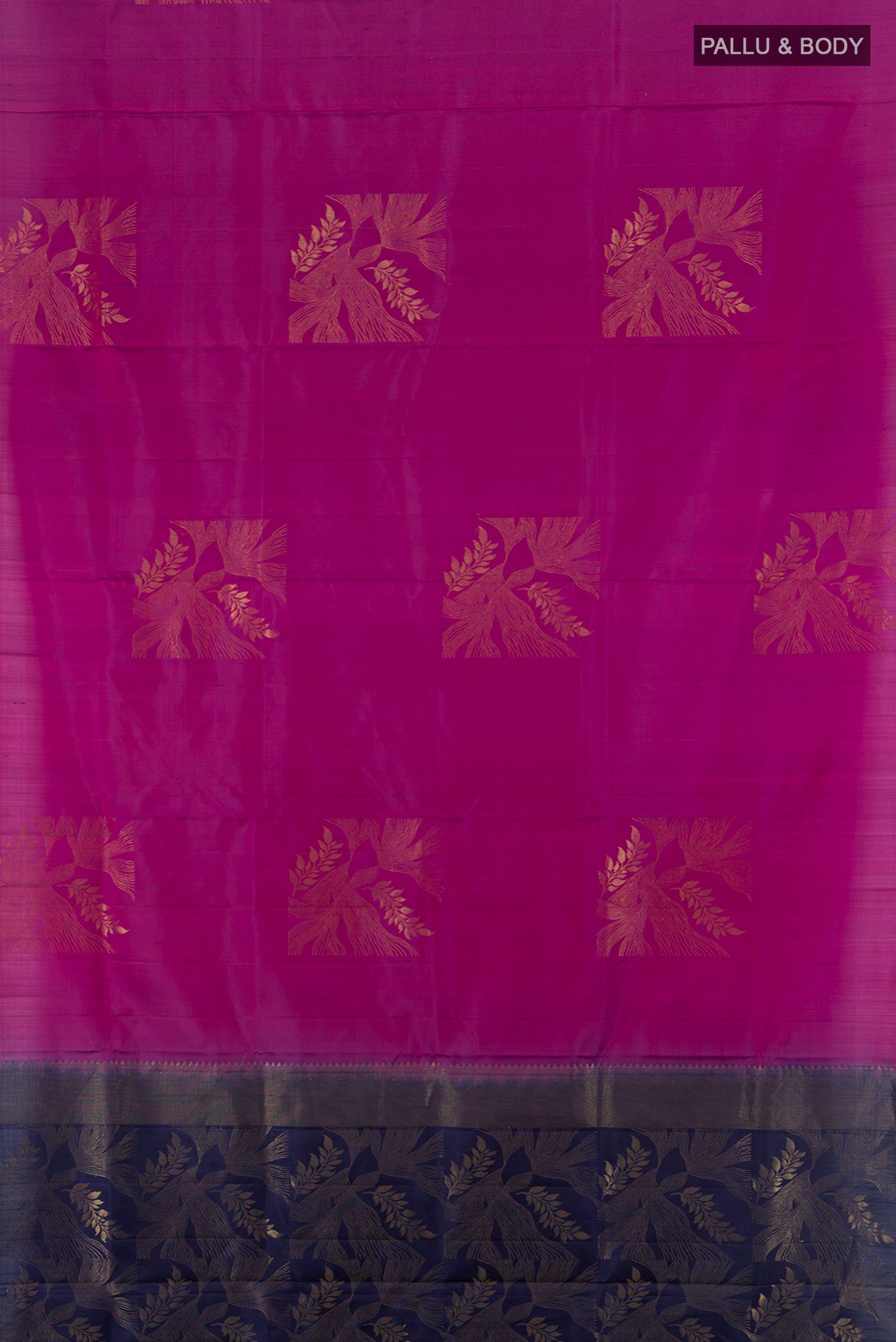 Flat view of Pure Silk Pure Zari Purple Soft Saree with Zari Butta on the body and Silk Border. 