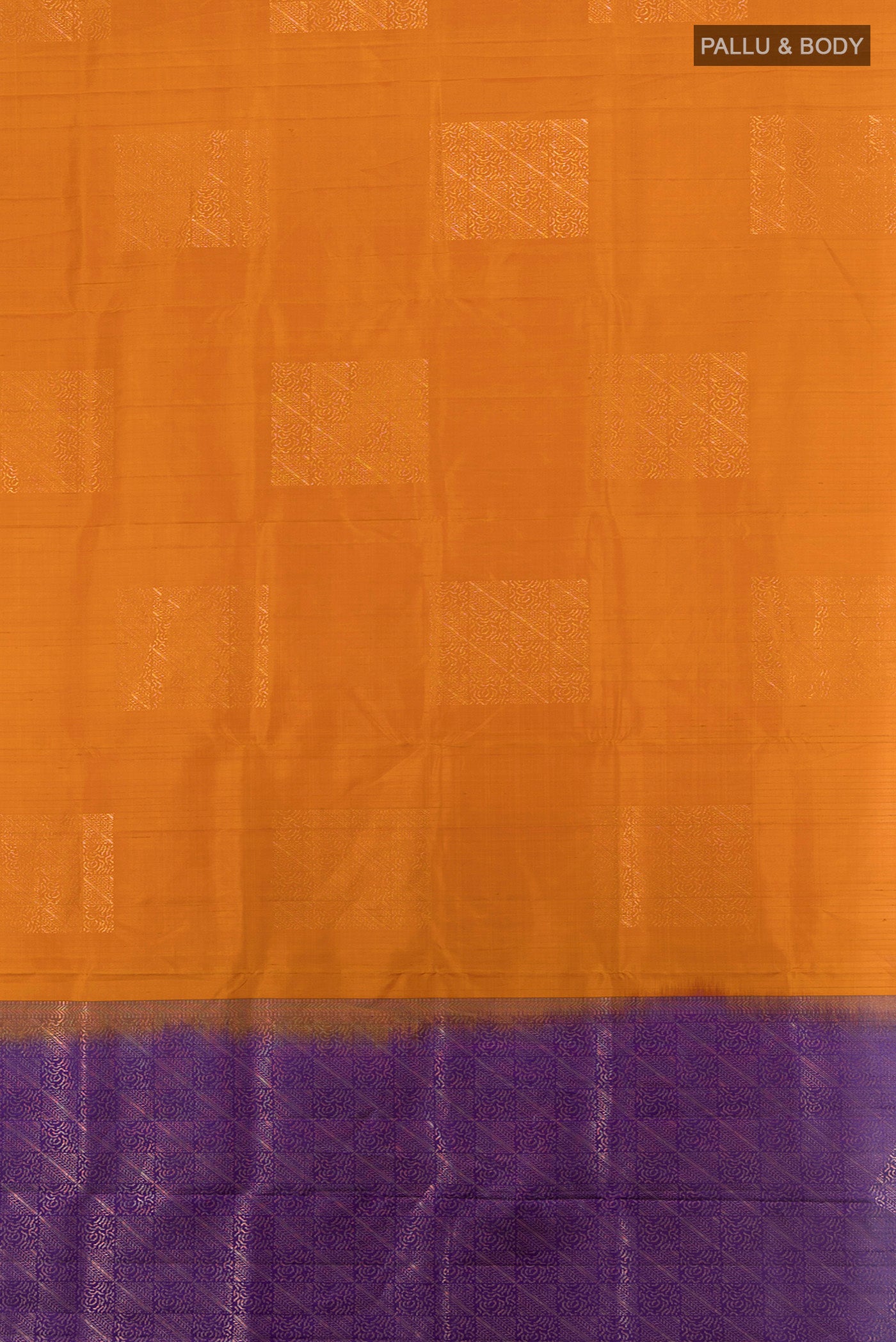 Flat view of Brick Orange Soft Silk Saree with Zari Butta on the body and Without Border. 