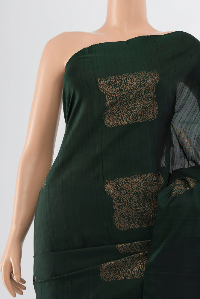 Border image of Bottle Green Soft Silk Saree with Zari Butta on the body and Silk Border. 
