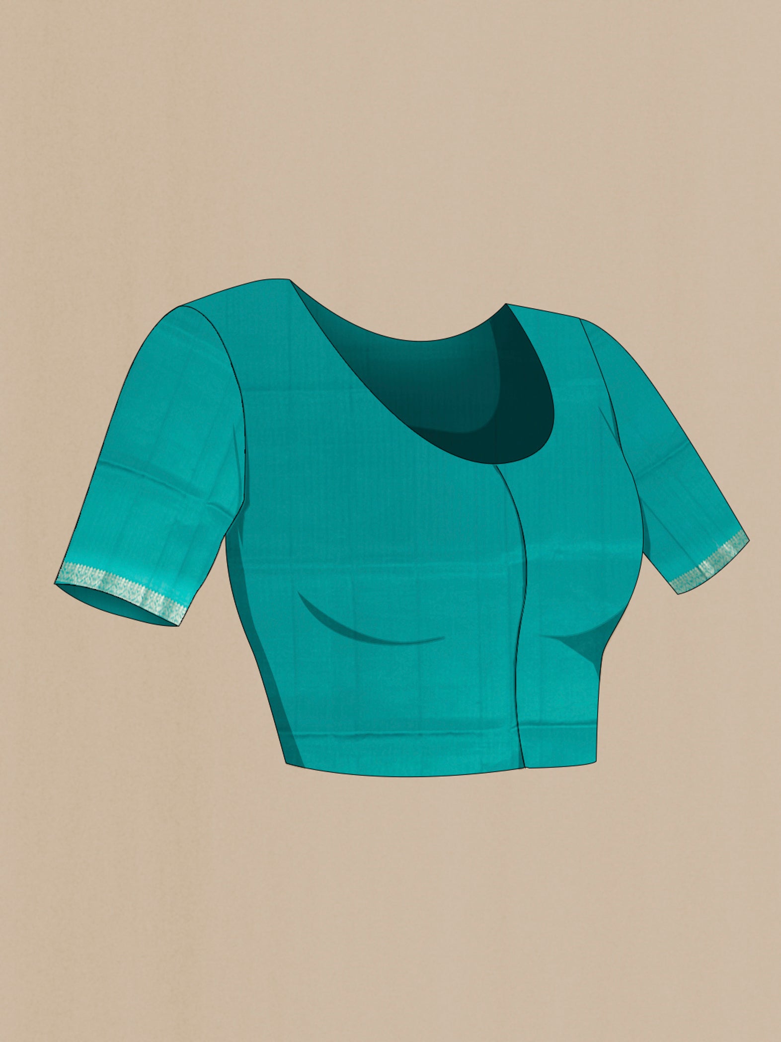 Close up image of the blouse of Light Blue Banarasi Raw Silk Saree with Zari Butta on the body and Silk Border. 