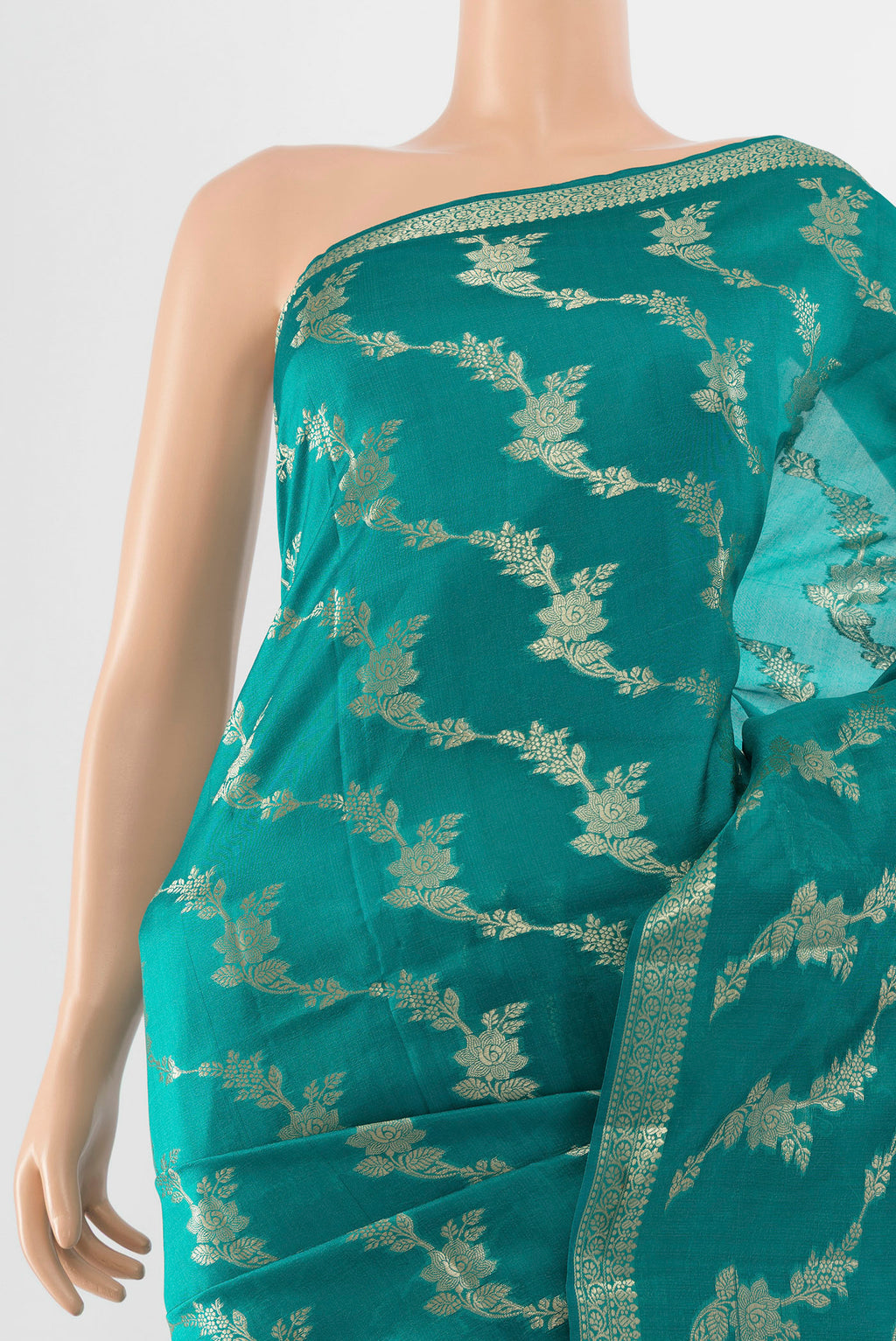 Border image of Light Blue Banarasi Raw Silk Saree with Zari Butta on the body and Silk Border. 