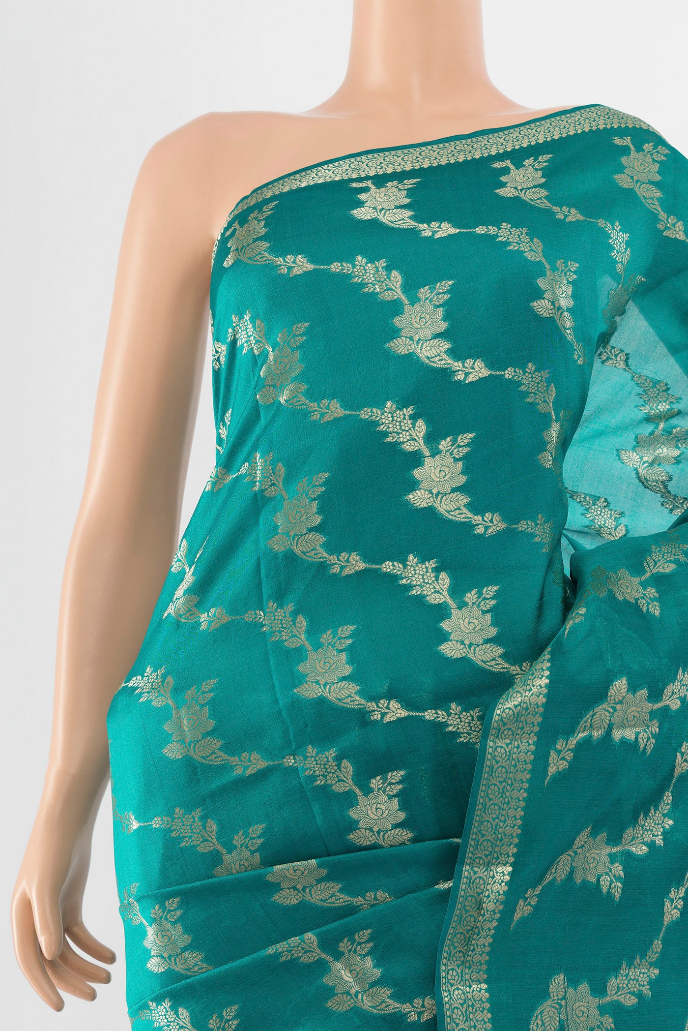Border image of Light Blue Banarasi Raw Silk Saree with Zari Butta on the body and Silk Border. 
