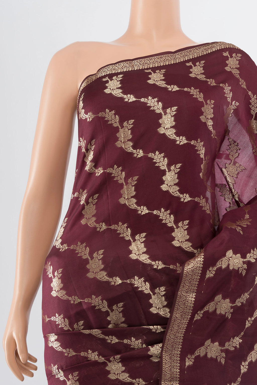 Border image of Coffee Brown Banarasi Raw Silk Saree with Zari Butta on the body and Silk Border. 