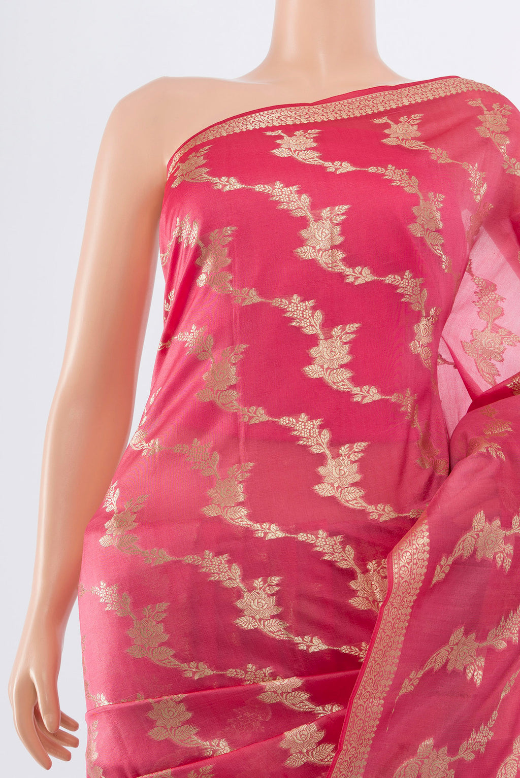 Border image of Rose Gold Banarasi Raw Silk Saree with Zari Butta on the body and Silk Border. 