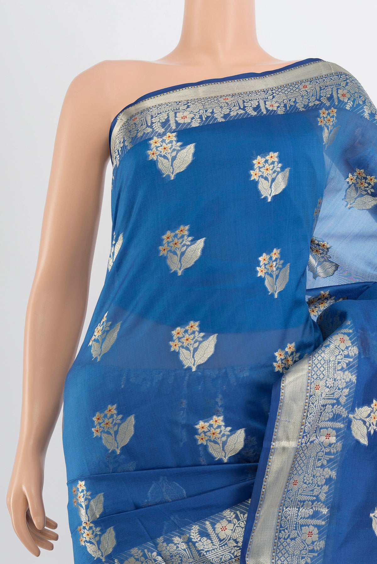 Border image of Light Blue Banarasi Raw Silk Saree with Zari Butta on the body and Silk Border. 