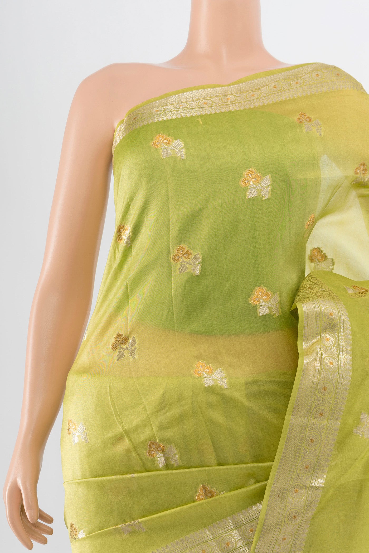 Border image of Pista Green Banarasi Raw Silk Saree with Zari Butta on the body and Silk Border. 