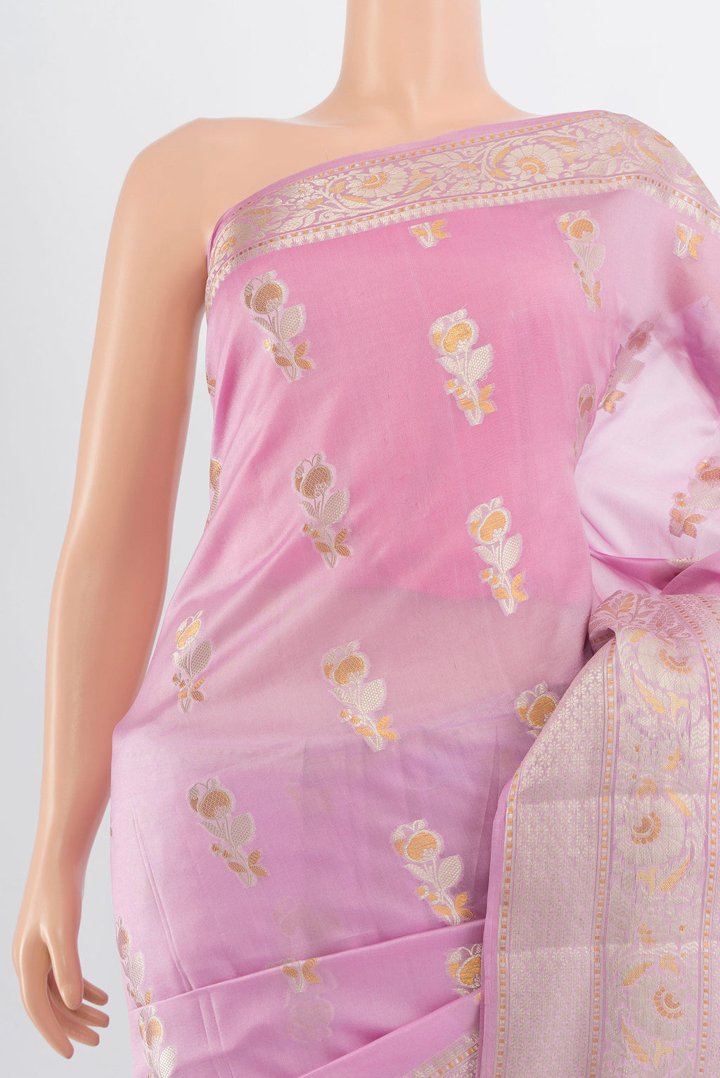 Border image of Lavender Banarasi Raw Silk Saree with Zari Butta on the body and Silk Border. 