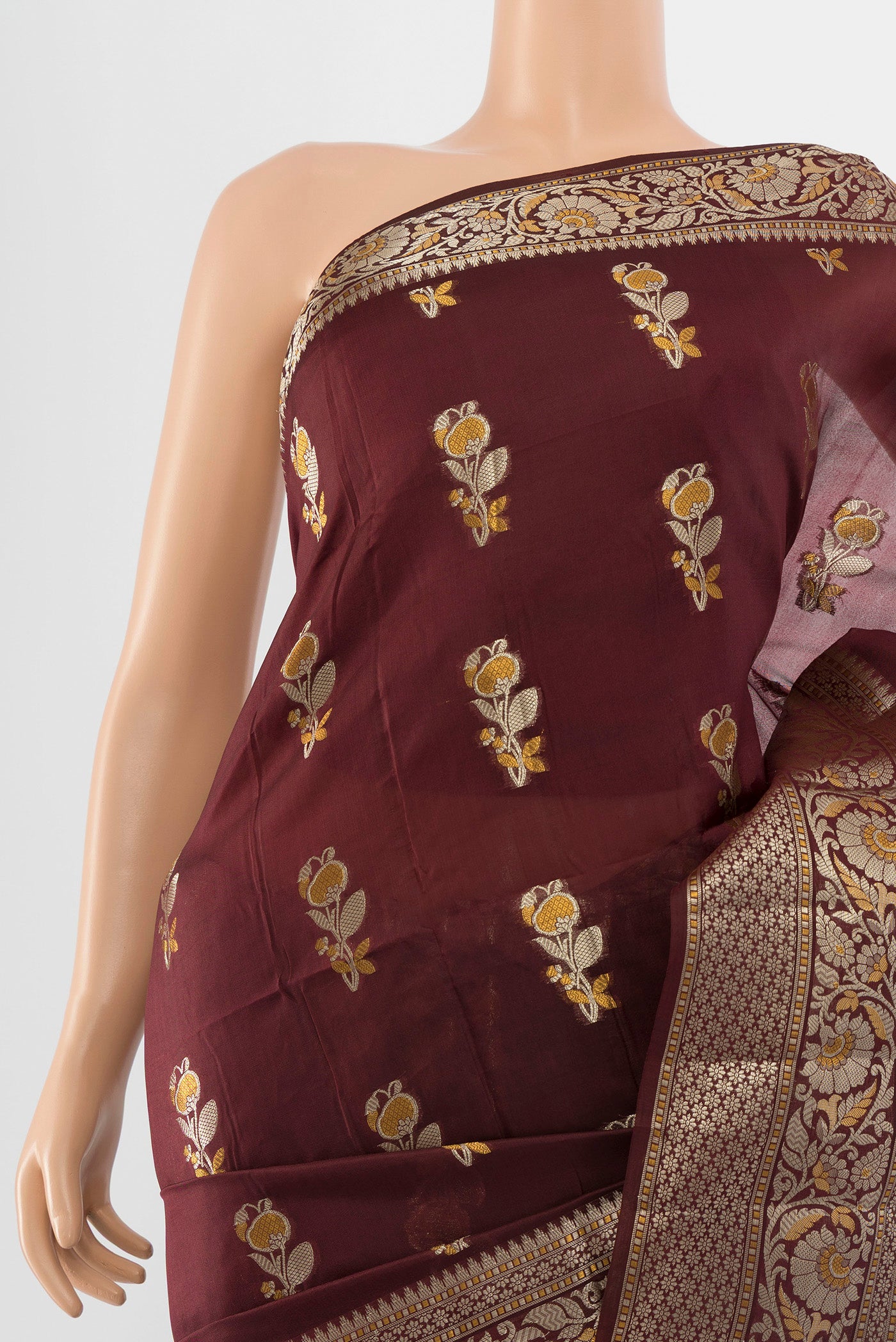 Border image of Coffee Brown Banarasi Raw Silk Saree with Zari Butta on the body and Silk Border. 