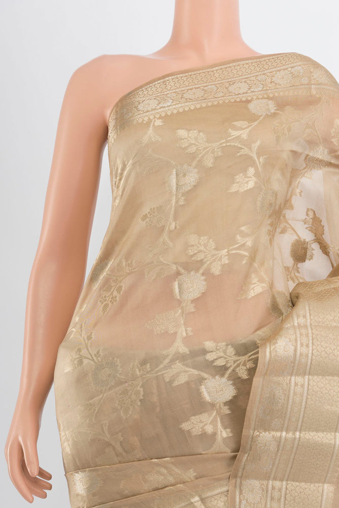Border image of Dark Beige Banarasi Raw Silk Saree with Zari Butta on the body and Silk Border. 