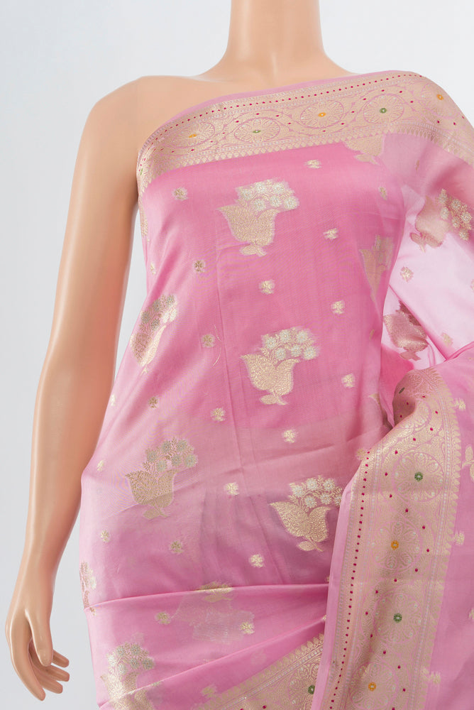 Border image of Rose Gold Banarasi Raw Silk Saree with Zari Butta on the body and Silk Border. 