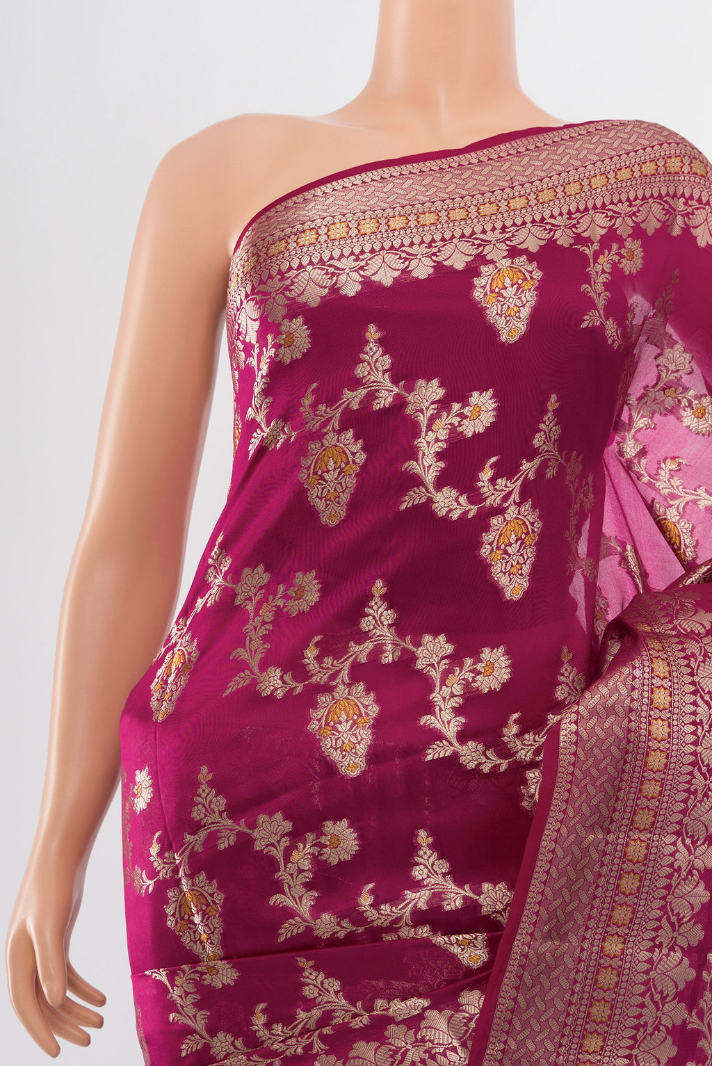 Border image of Purple Banarasi Raw Silk Saree with Zari Butta on the body and Silk Border. 