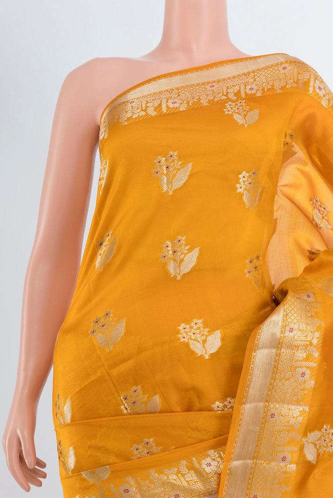 Border image of Mustard Banarasi Raw Silk Saree with Zari Butta on the body and Silk Border. 