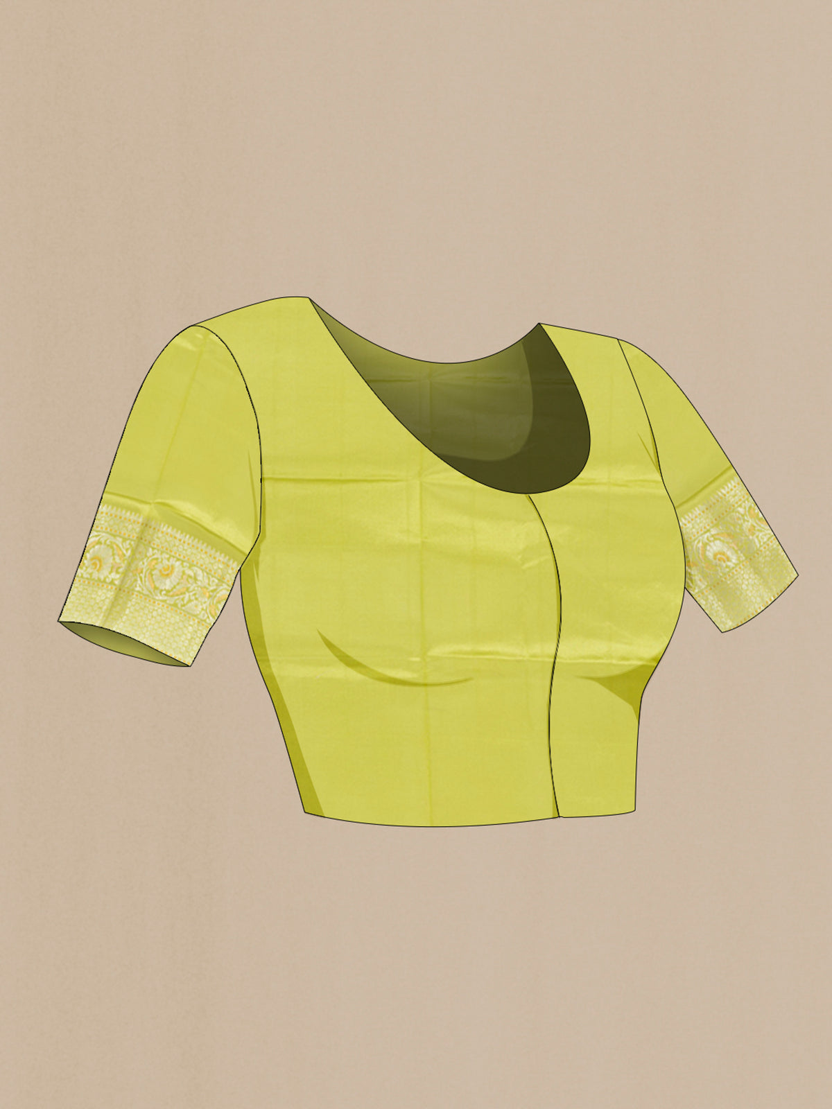 Close up image of the blouse of Pista Green Banarasi Raw Silk Saree with Zari Butta on the body and Silk Border. 