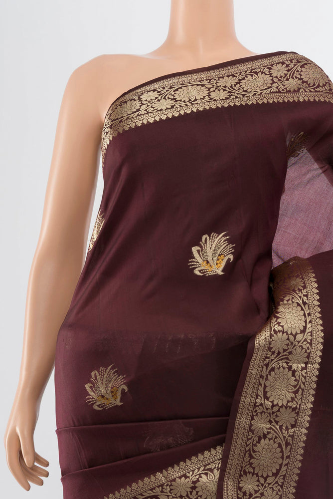 Border image of Coffee Brown Banarasi Raw Silk Saree with Zari Butta on the body and Silk Border. 