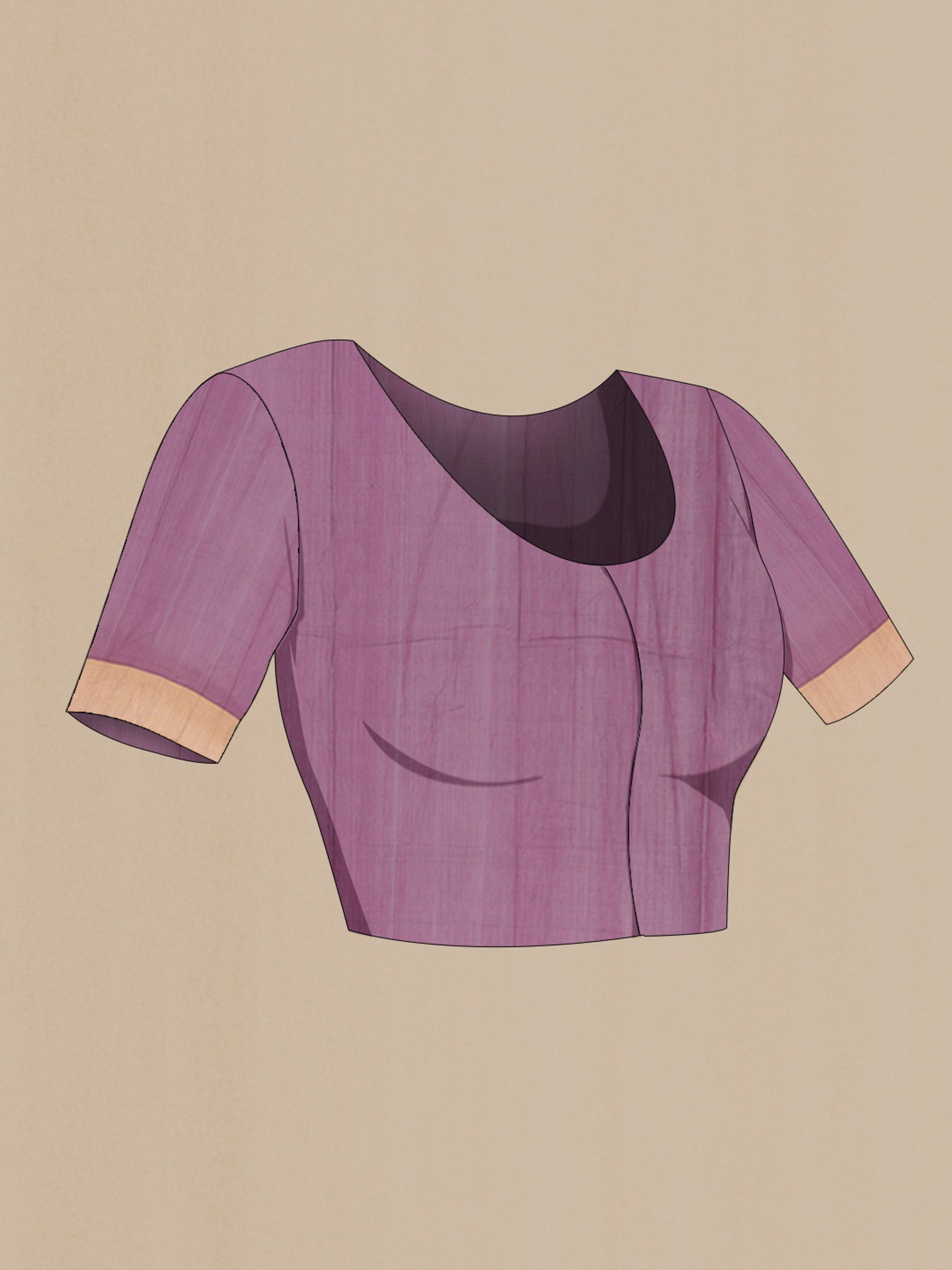 Close up image of the blouse of Purple Chanderi Silk Cotton Saree with Zari Butta on the body and Zari Border. 