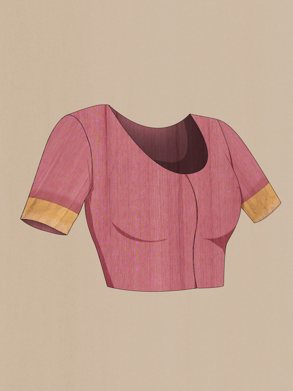 Close up image of the blouse of Rust Chanderi Cotton Saree with Zari Butta on the body and Zari Border. 