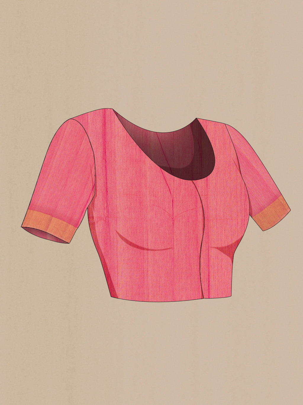 Close up image of the blouse of Coral Chanderi Silk Cotton Saree with Zari Butta on the body and Zari Border. 