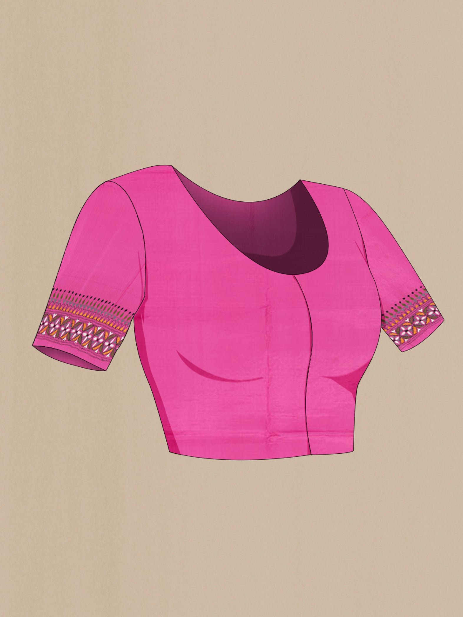 Close up image of the blouse of Bronze Kantha Silk Saree with Jacquard With Thread Butta on the body and Embroidery Border. 