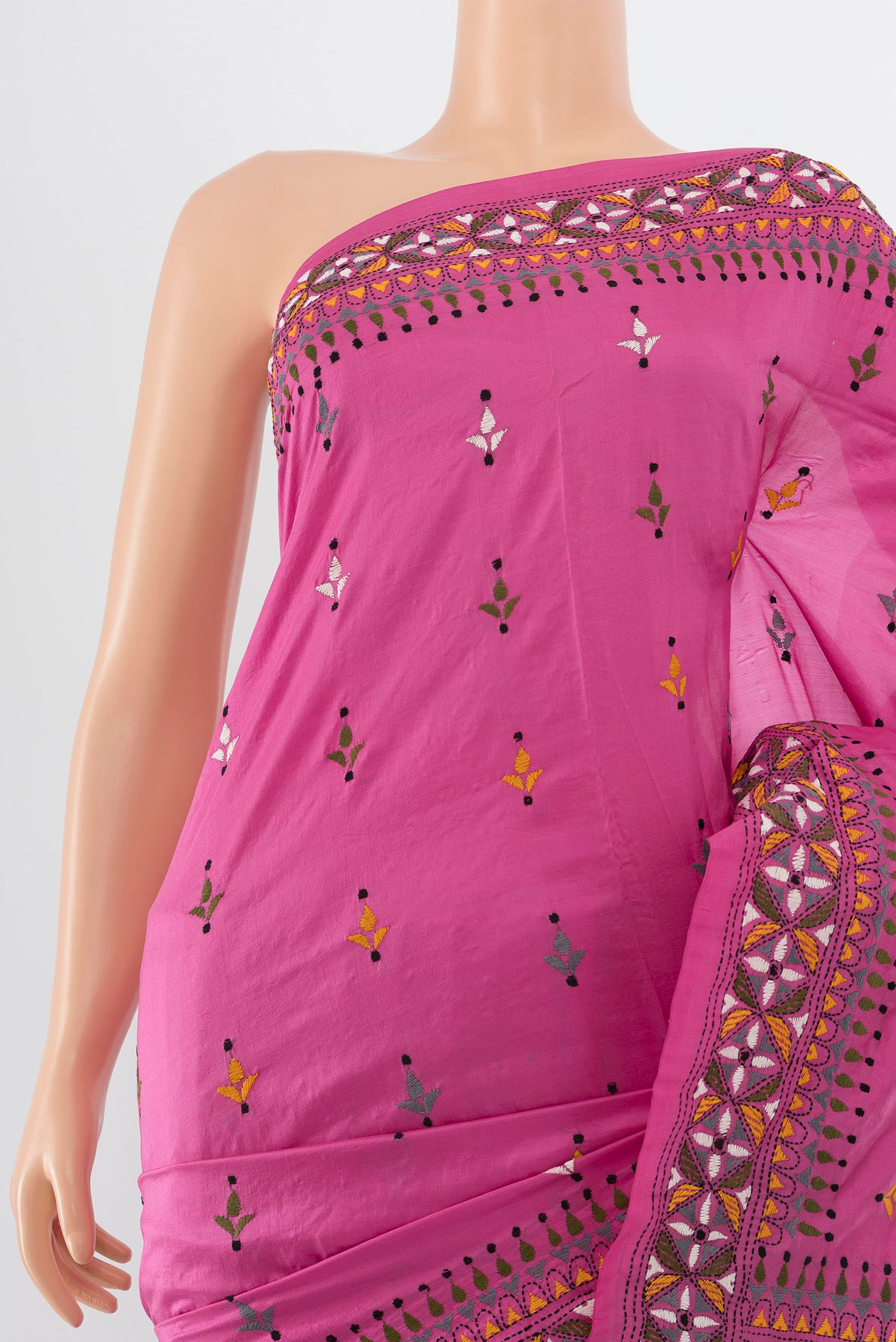 Border image of Bronze Kantha Silk Saree with Jacquard With Thread Butta on the body and Embroidery Border. 