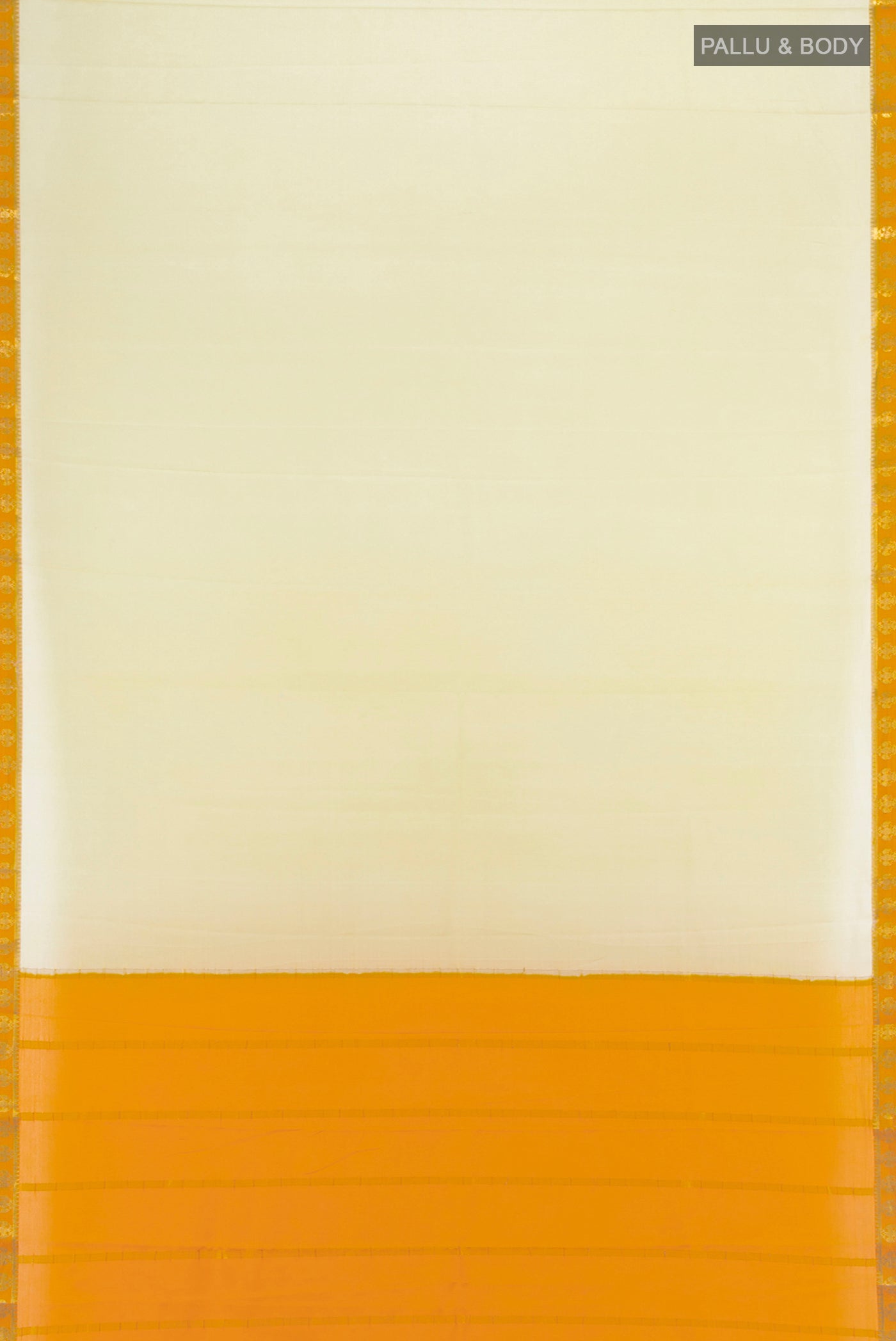 Flat view of Lemon Yellow Mysore Crepe Saree with Plain Body and Silk Border. 