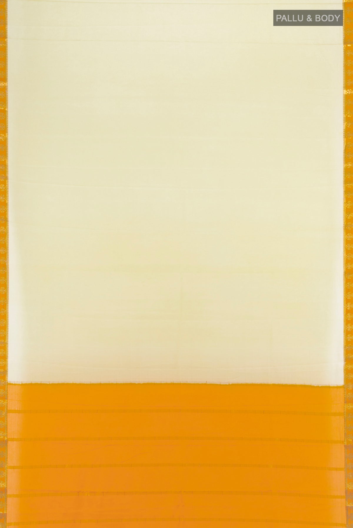 Flat view of Lemon Yellow Mysore Crepe Saree with Plain Body and Silk Border. 