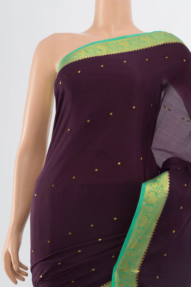 Border image of Violet Mysore Crepe Saree with Plain Body and Silk Border. 