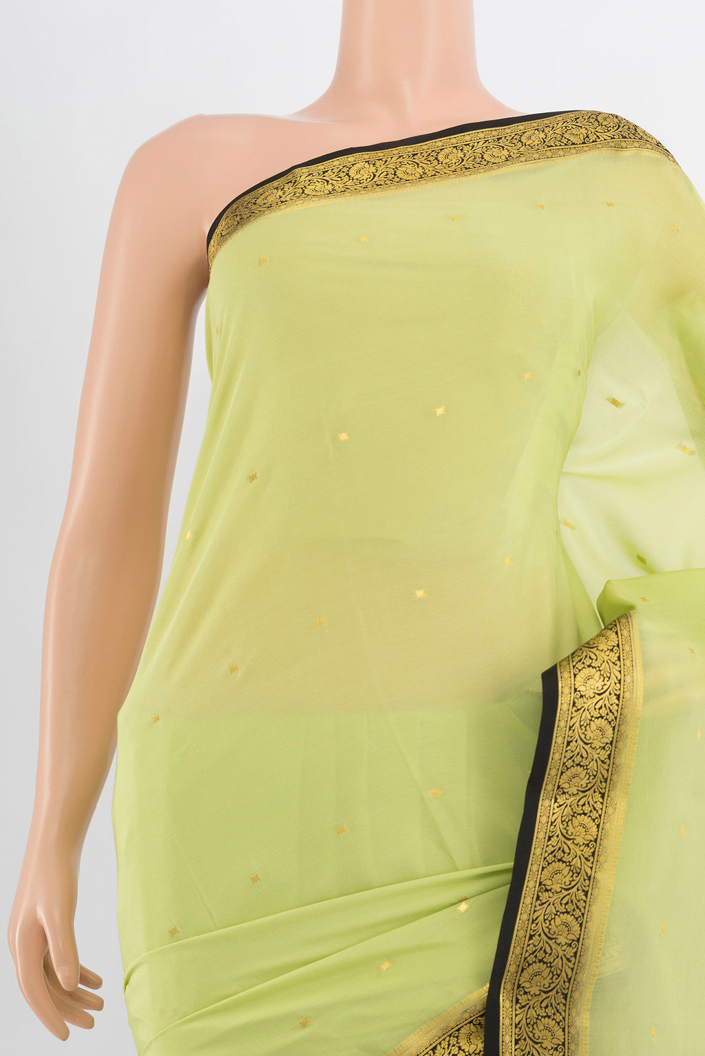 Border image of Pista Green Mysore Crepe Saree with Plain Body and Silk Border. 