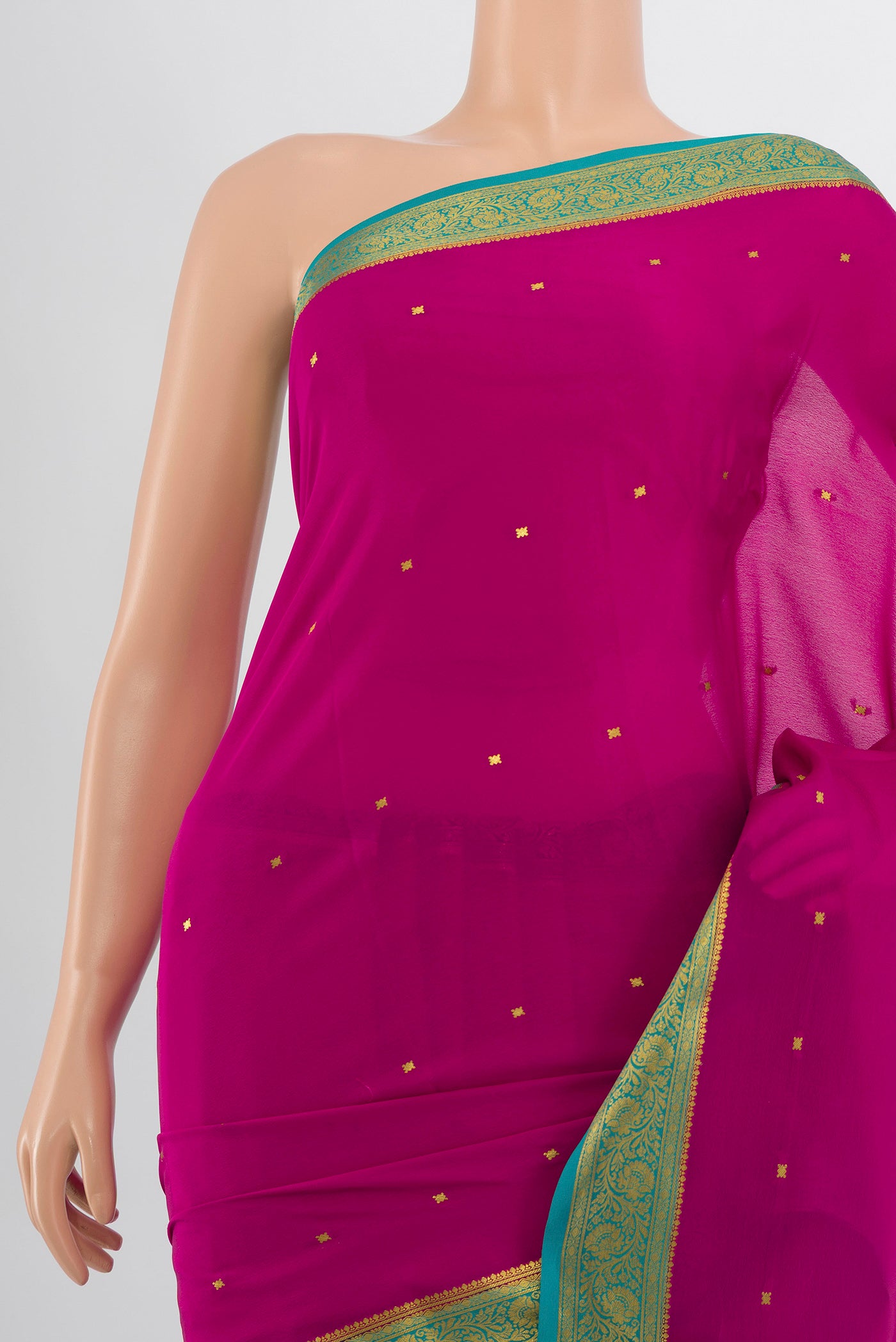 Border image of Purple Mysore Crepe Saree with Zari Butta on the body and Silk Border. 