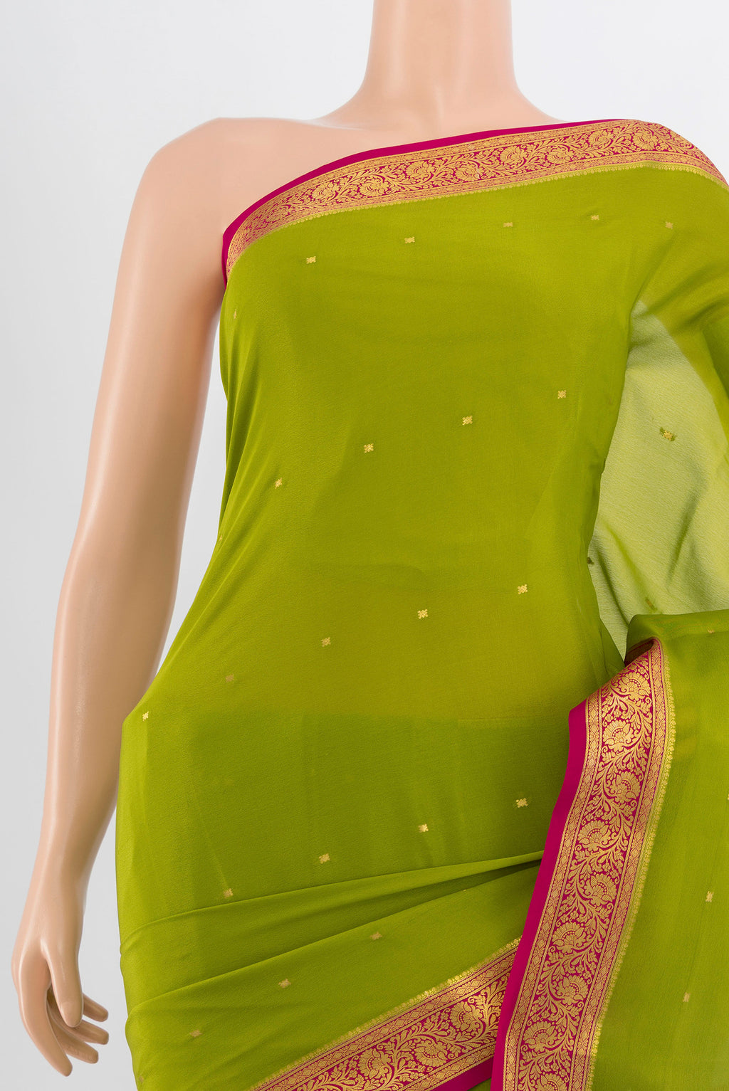 Border image of Light Green Mysore Crepe Saree with Plain Body and Silk Border. 