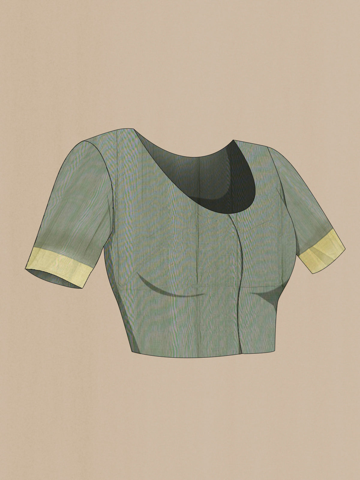 Close up image of the blouse of Green Chanderi Cotton Saree with Zari Butta on the body and Zari Border. 