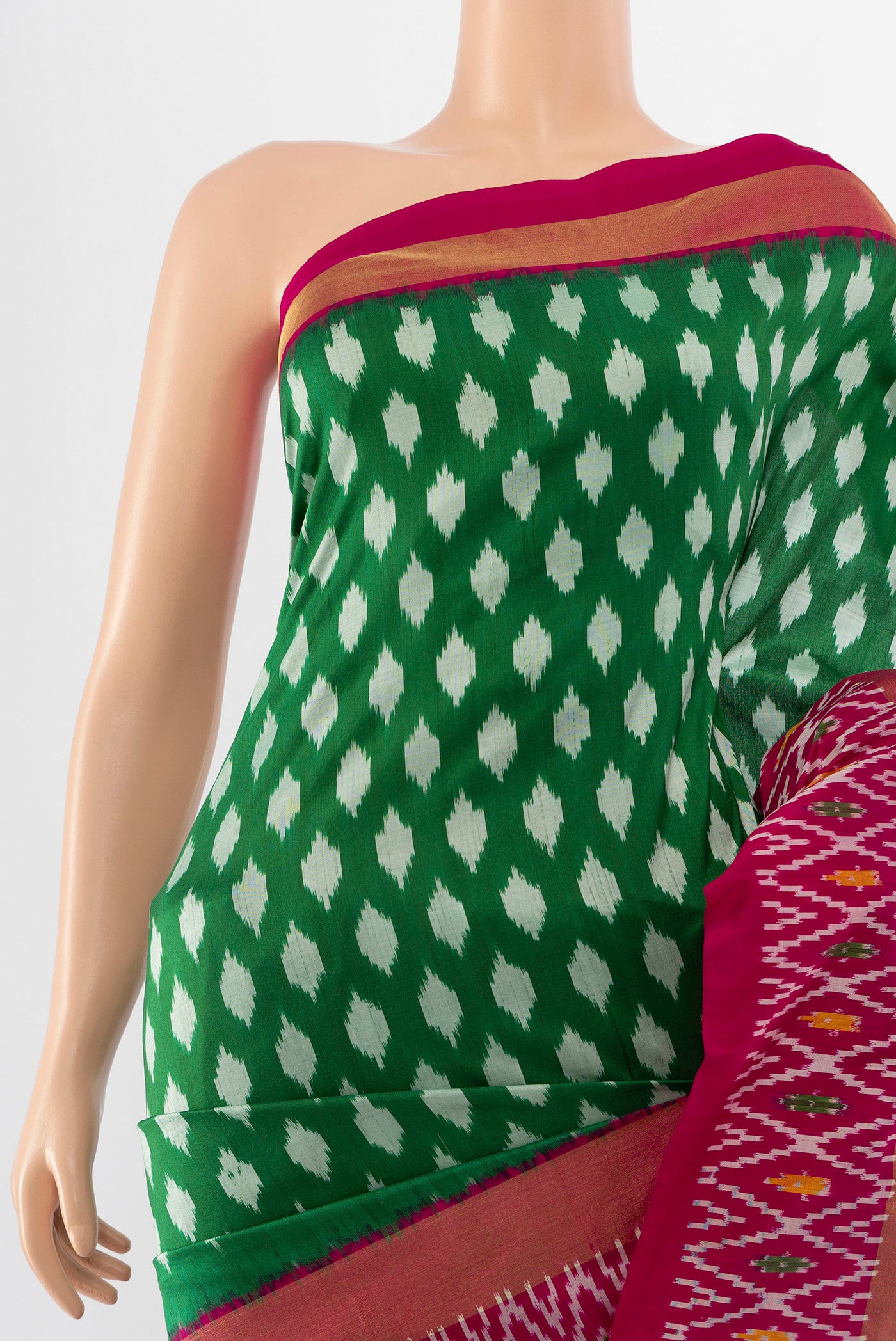 Border image of Pure Silk Pure Zari Mint Green Pochampally Saree with Ikat Print on the body and Silk Border. 