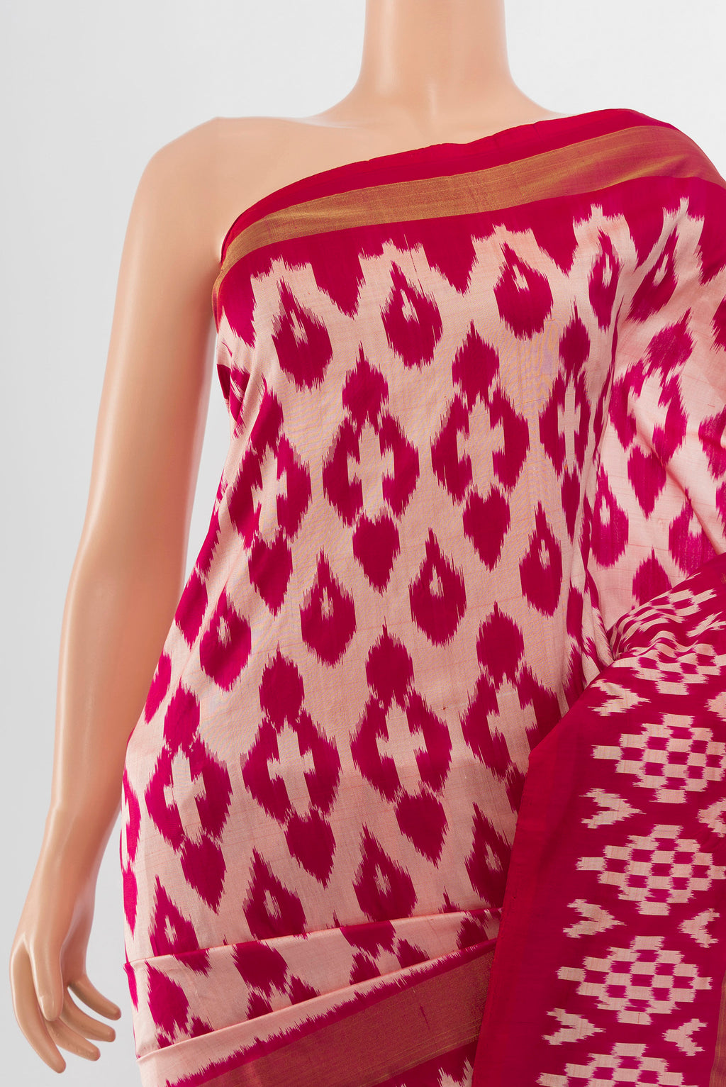 Border image of Multi Color Pochampally Saree with Ikat Print on the body and Silk Border. 
