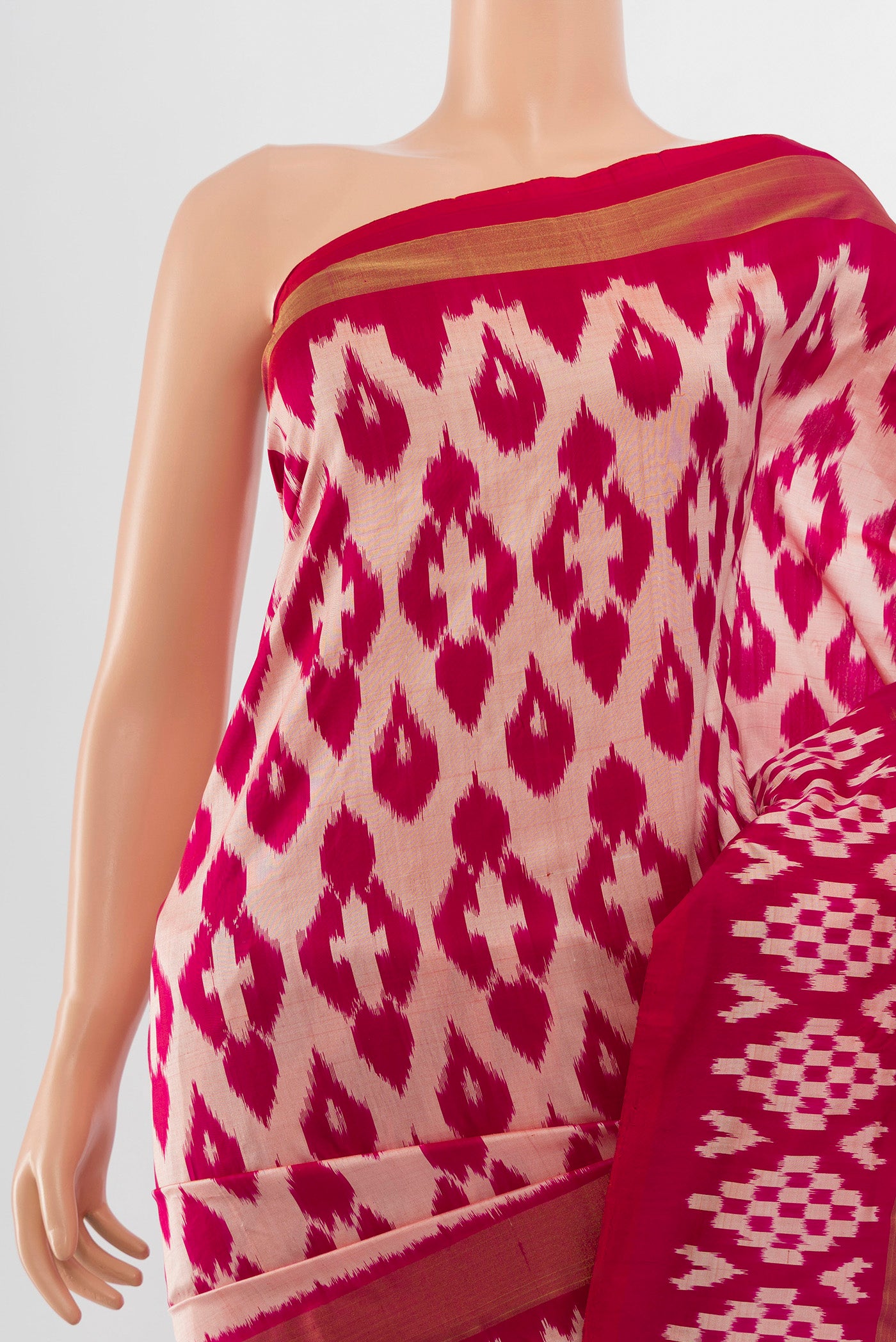 Border image of Multi Color Pochampally Saree with Ikat Print on the body and Silk Border. 