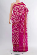 Pink Pochampally Silk Saree with Pure Ikat on the body and Ikat Border.  displayed on a mannequin