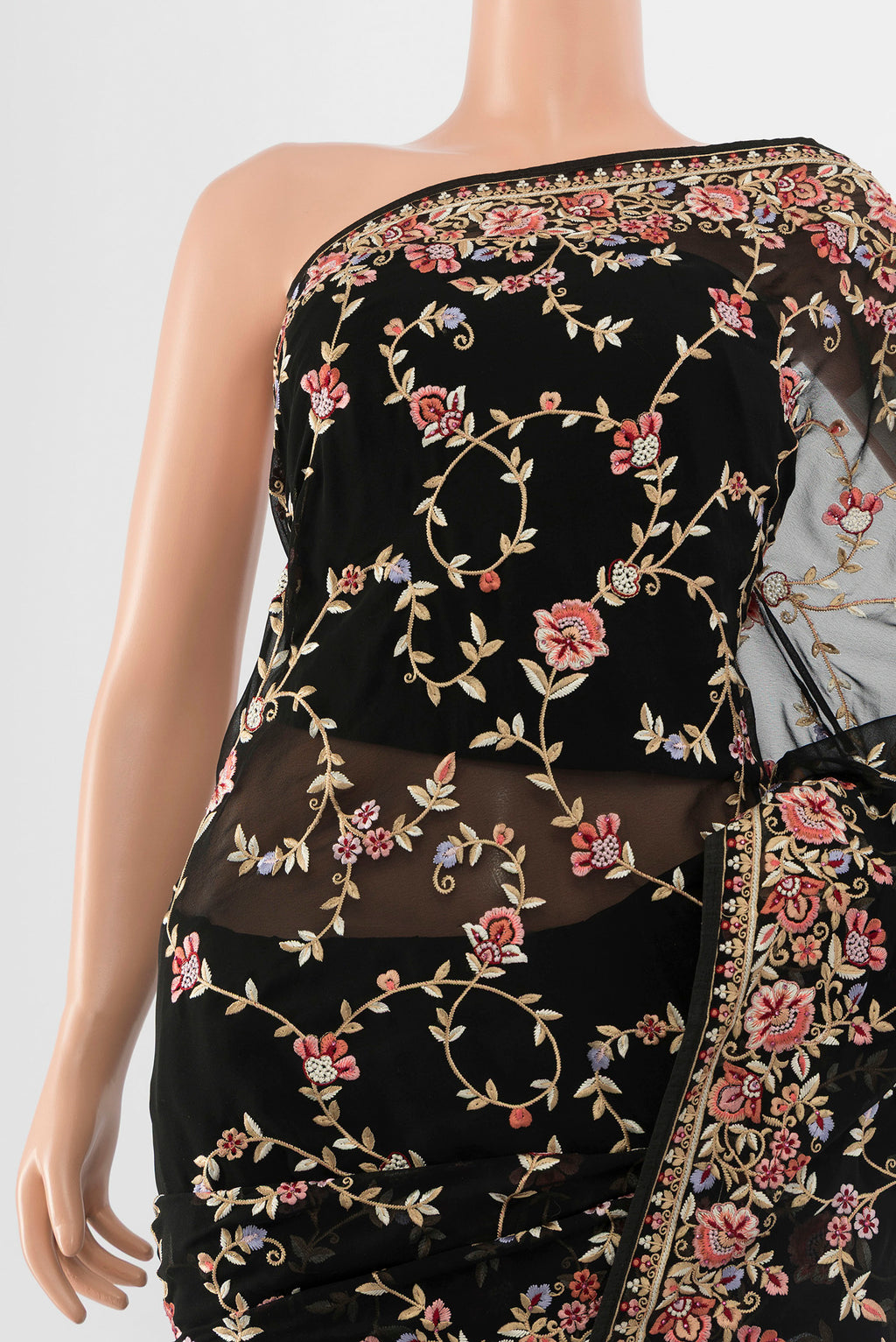 Border image of Black Embroidery Net Saree with Embroidery on the body and Embroidery Border. 