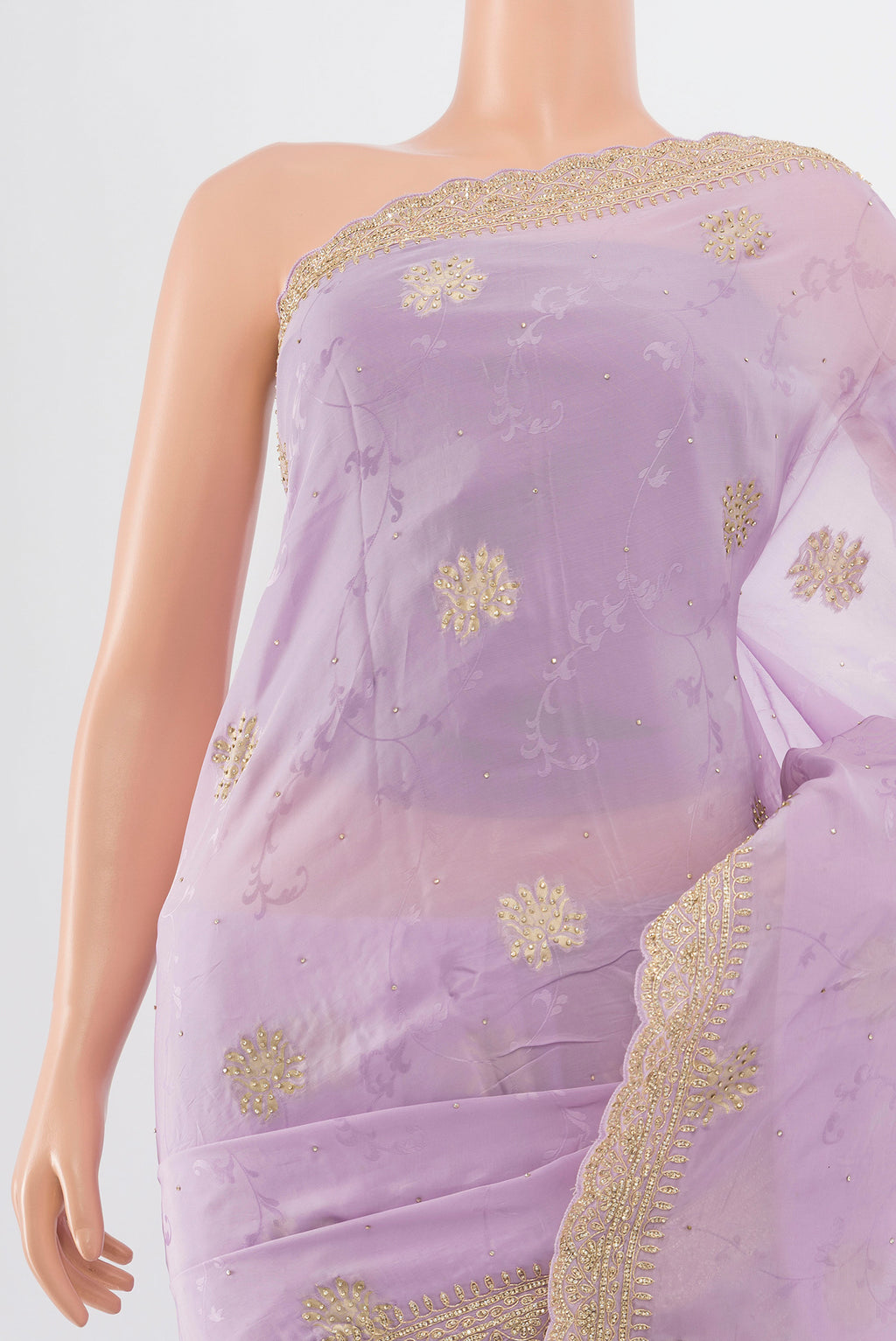 Border image of Violet Embroidery Net Saree with Embroidery on the body and Silk Border. 