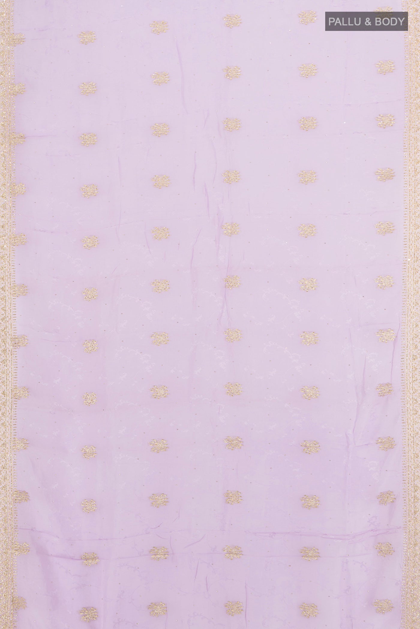Flat view of Violet Embroidery Net Saree with Embroidery on the body and Silk Border. 