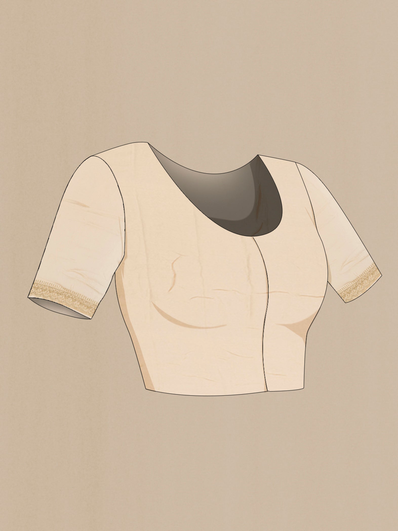 Close up image of the blouse of Cream Blended Art Silk Saree with Embroidery on the body and Fancy Border. 